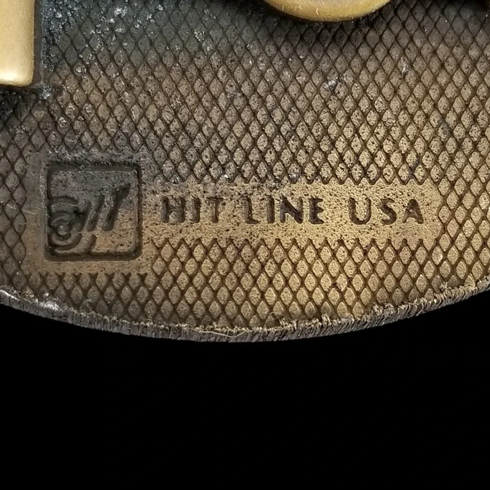 Vintage Circle Steel Corp Belt Buckle Hit Line USA Gold Tone‎ Industrial Logo